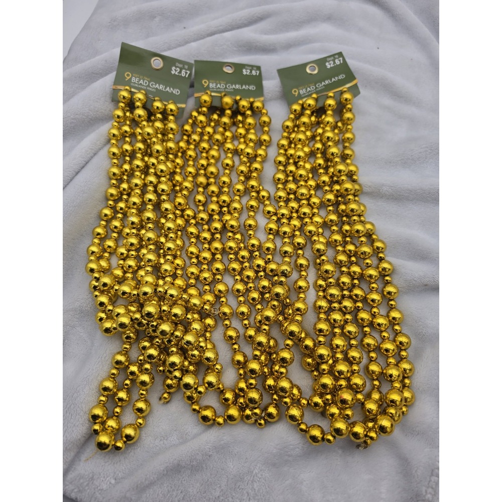 Vintage Nos Gold Bead Christmas Tree Garland about 27 Feet